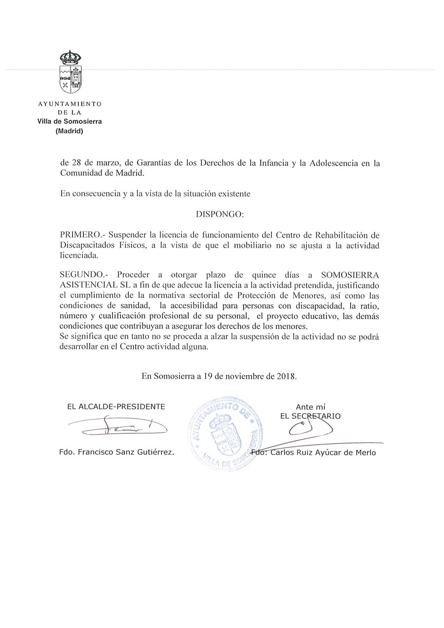 Decreto no licencia funcionamiento Residencia 2