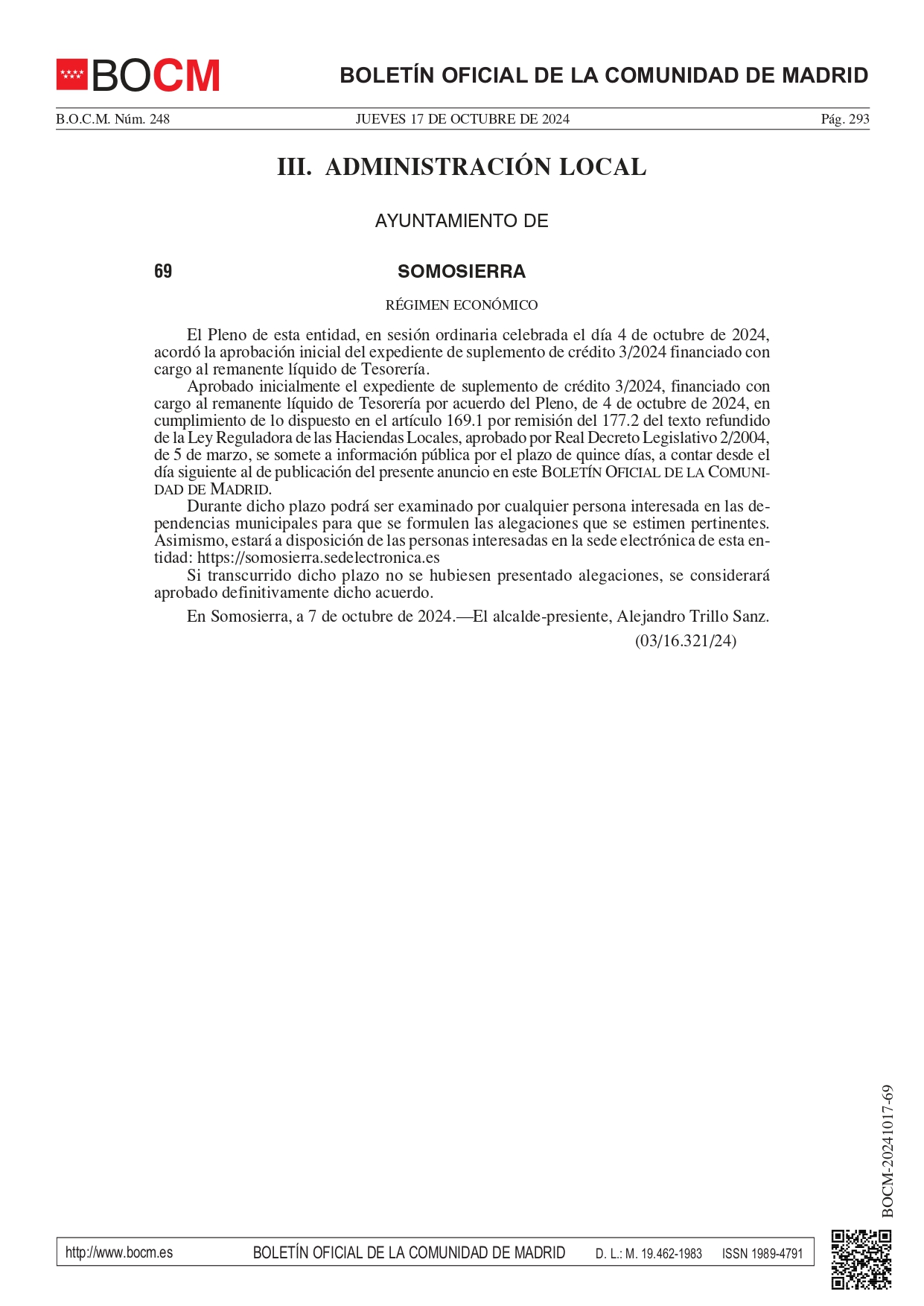 BOCM Modificación de crédito 3 2024