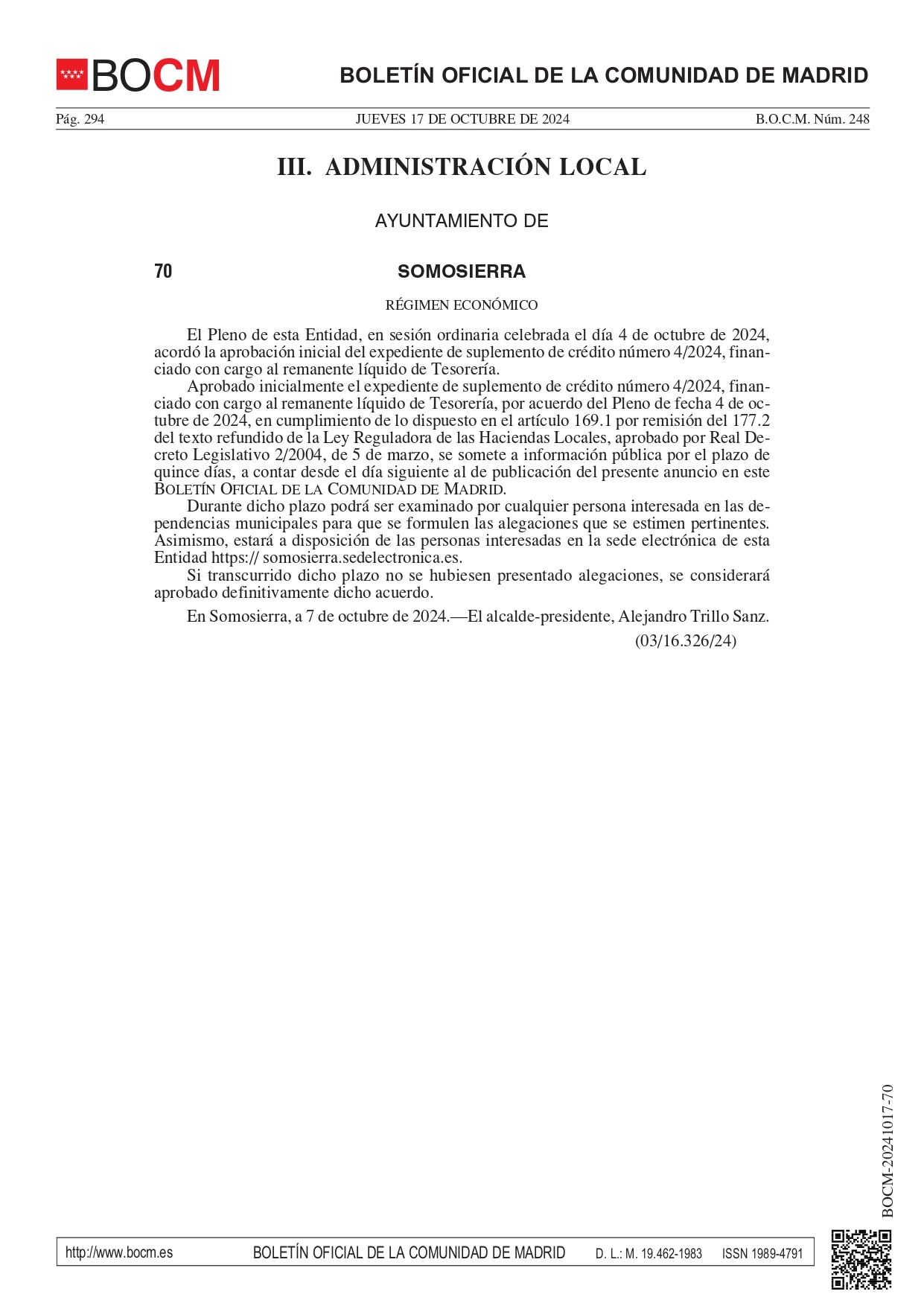 BOCM Modificación de crédito 4 2024