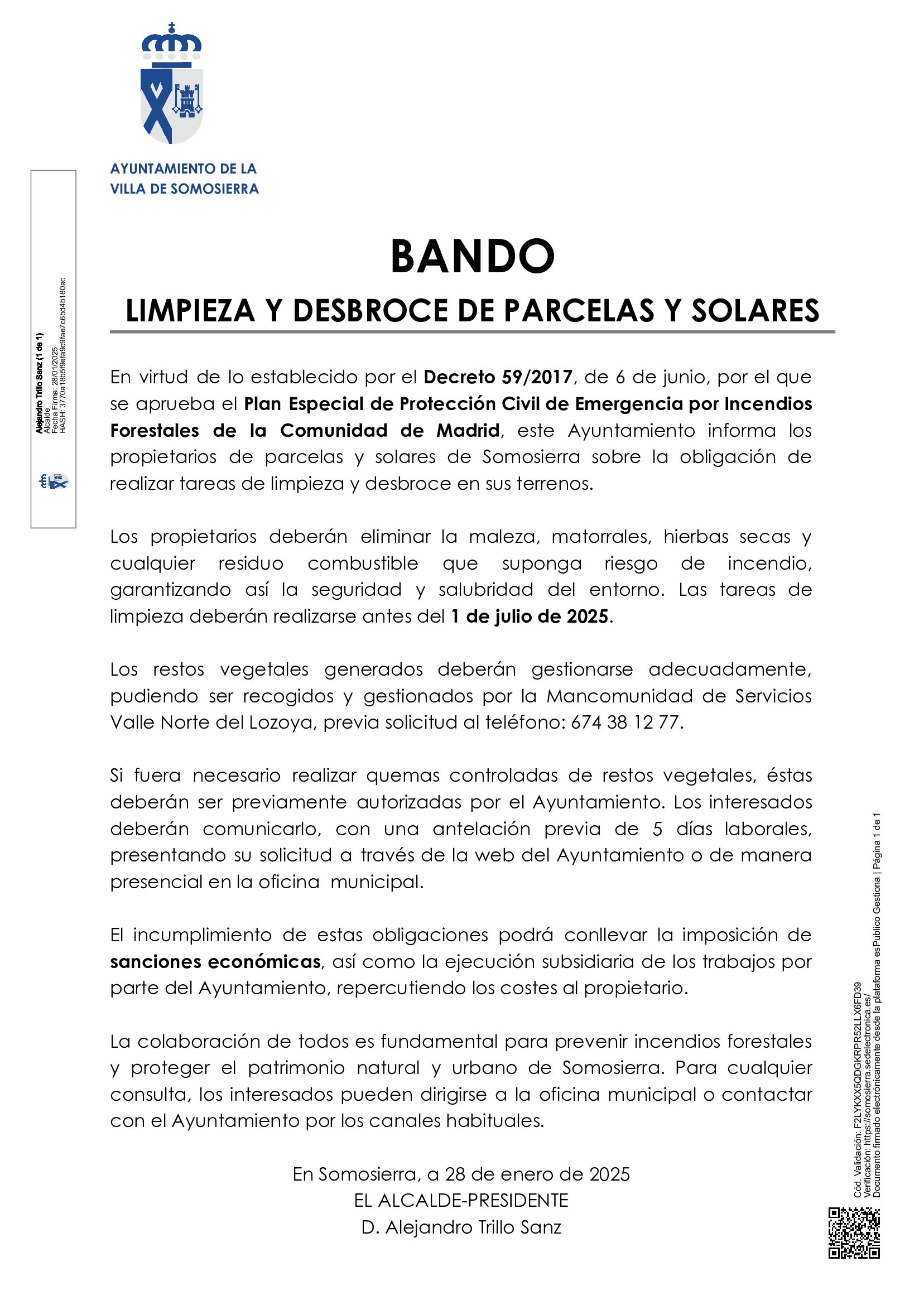 Bando Municipal Limpieza y desbroce de parcelas en terreno urbano