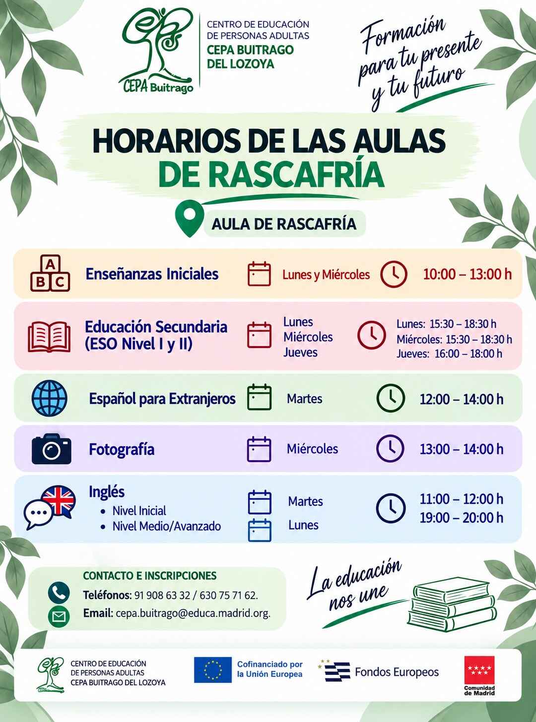 HORARIO ACTIVIDADES RASCAFRÍA