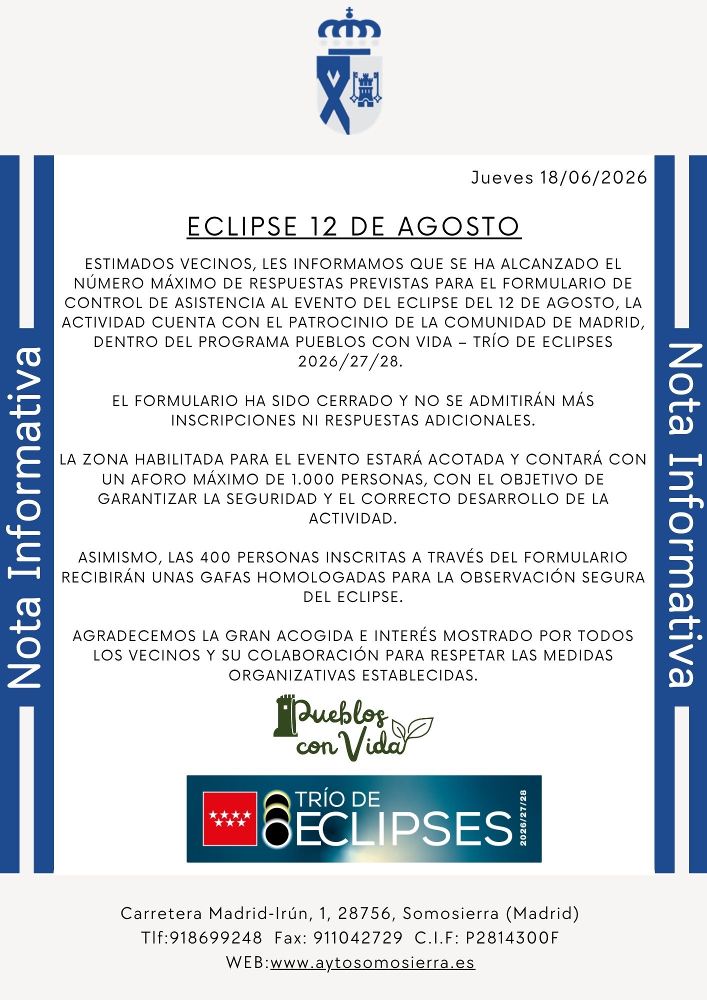 Nota Informativa Aforo completo Eclipse