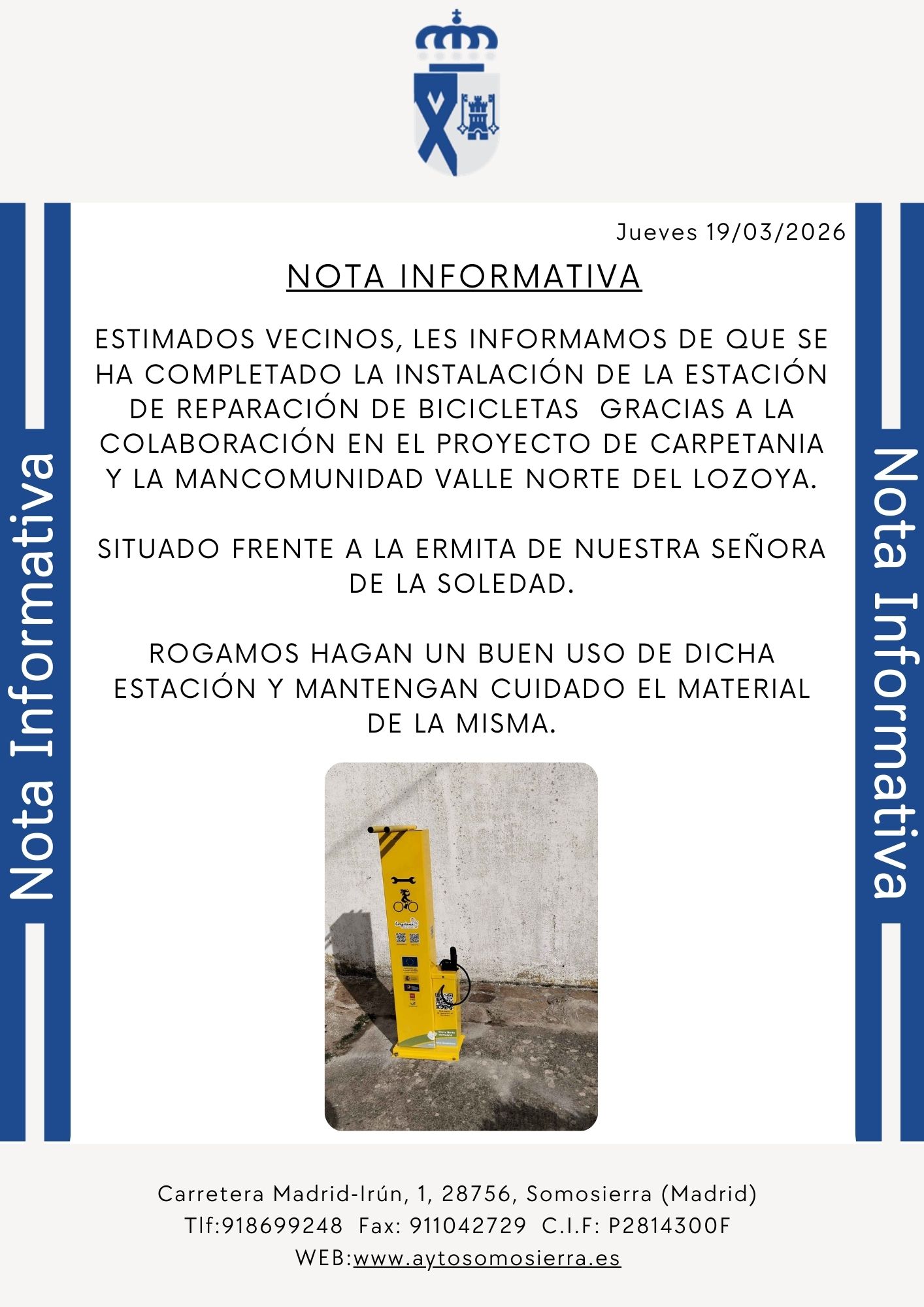 Nota Informativa Estación de reparación de bicis