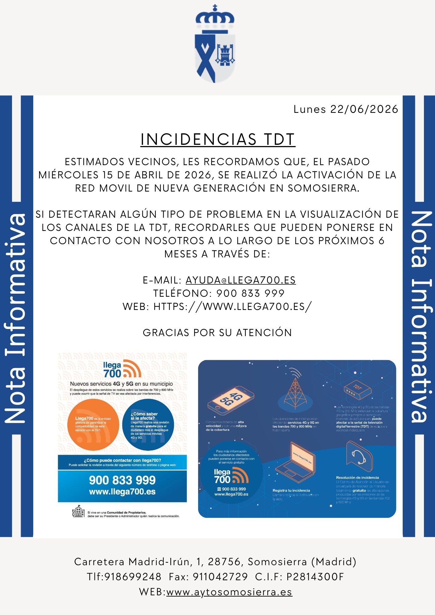 Nota Informativa Llega 700