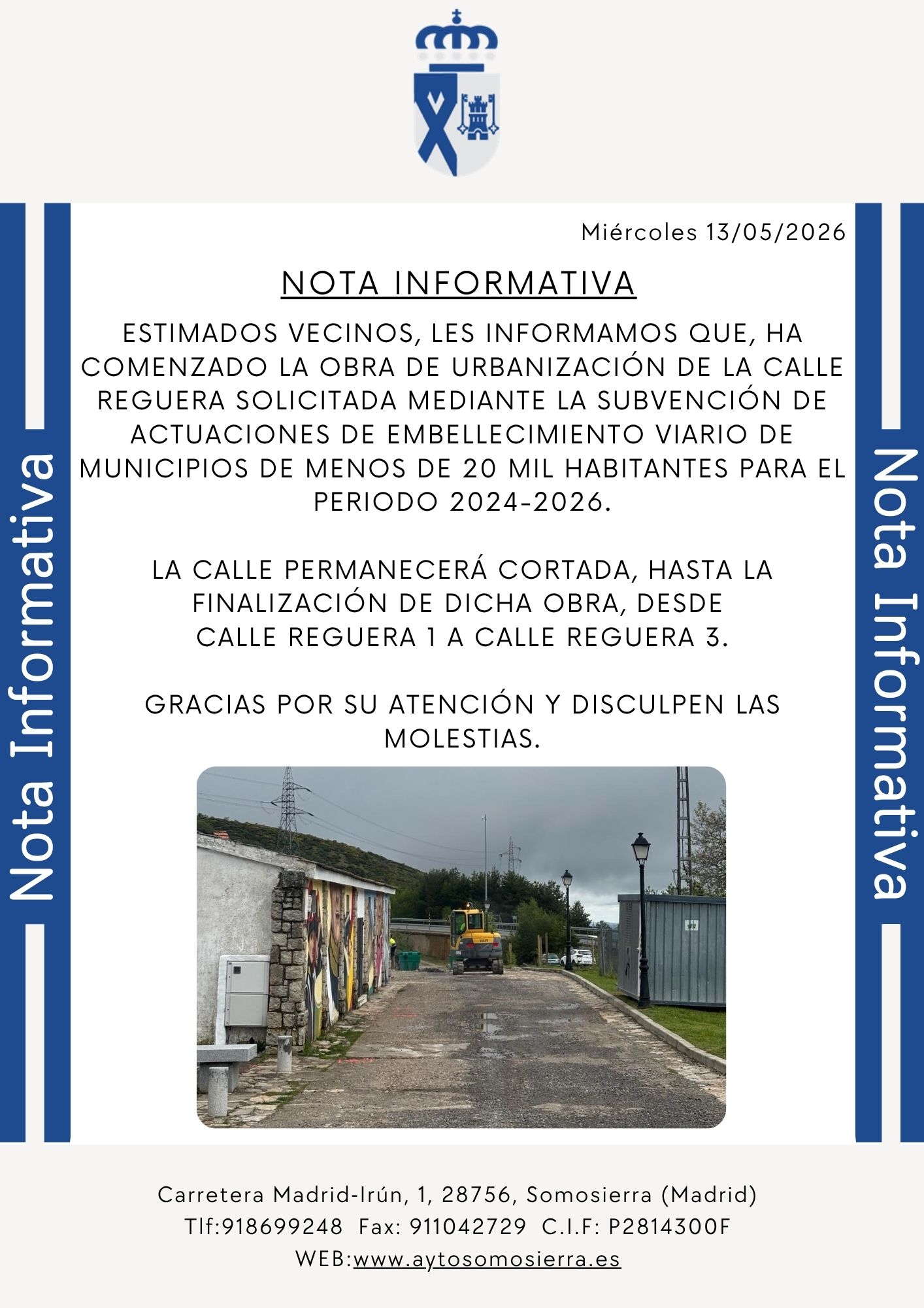 Nota Informativa Obra Calle Reguera
